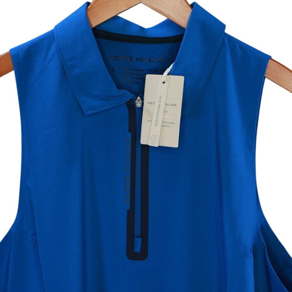 Peter Millar Womens L Blue Sleeveless Golf Polo Quarter Zip UPF 50+ NWT